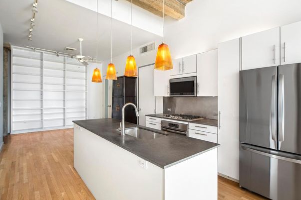 Interior, Kitchen, Pendant Lights, Stainless Steel Appliances, Wood Texture Flooring
