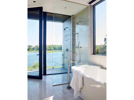 Bathroom, Glass Shower, Interior, Recessed Lighting, Water