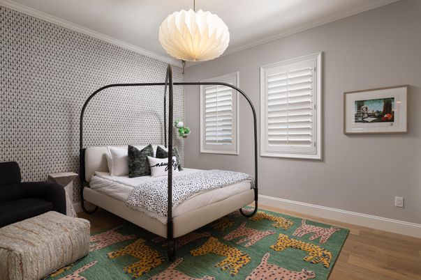 Bedroom, Interior, Pendant Lights, Wood Texture Flooring