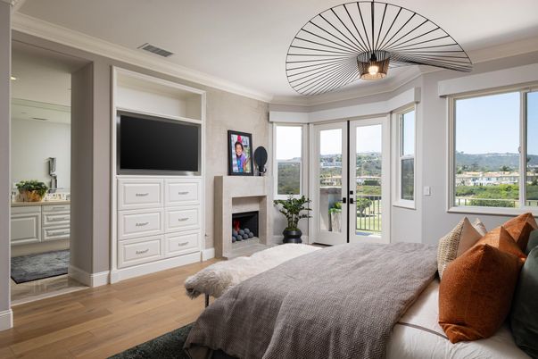 Bedroom, Fireplace, Interior, Wood Texture Flooring