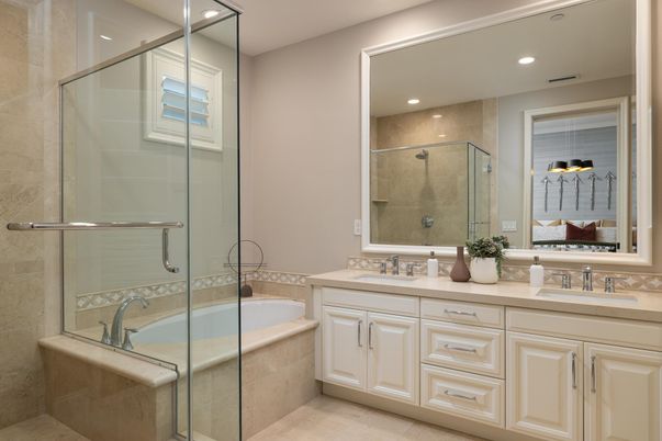 Bathroom, Dual Sink Vanities, Glass Shower, Interior, Recessed Lighting