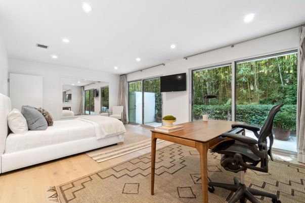 Bedroom, Home Office, Interior, Recessed Lighting, Wood Texture Flooring