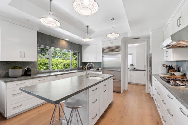 Interior, Kitchen, Pendant Lights, Stainless Steel Appliances, Wood Texture Flooring