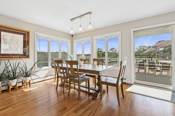 Dining room, Interior, Pendant Lights, Wood Texture Flooring