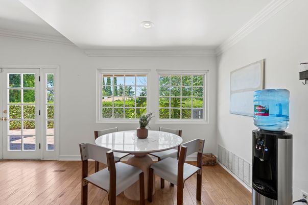 Dining room, Interior, Recessed Lighting, Wood Texture Flooring
