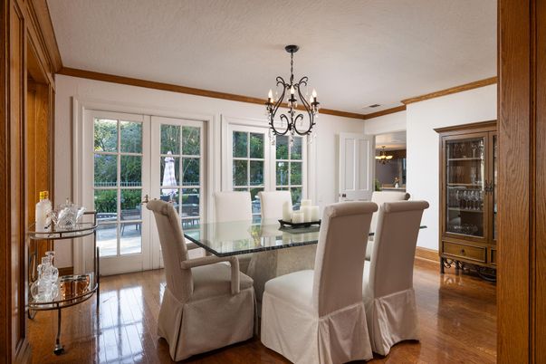Chandelier, Dining room, Interior, Wood Texture Flooring