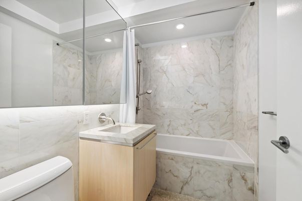 Bathroom, Interior, Marble Walls, Recessed Lighting
