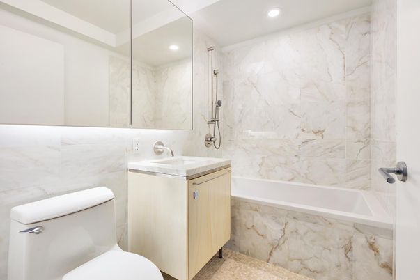 Bathroom, Interior, Marble Walls, Recessed Lighting