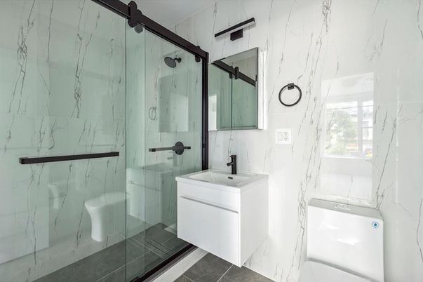 Bathroom, Glass Shower, Interior, Marble Walls