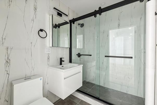Bathroom, Glass Shower, Interior, Marble Walls