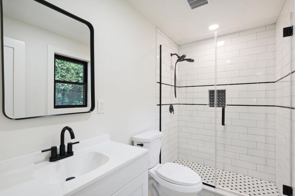 Bathroom, Glass Shower, Interior, Recessed Lighting