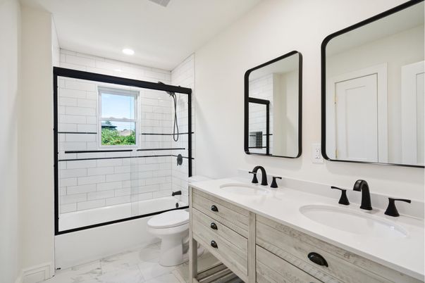 Bathroom, Dual Sink Vanities, Interior, Marble, Recessed Lighting