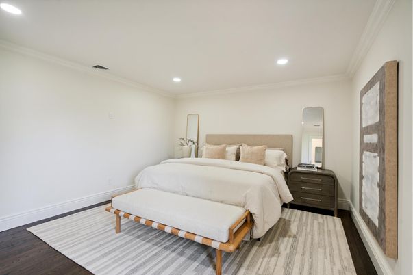 Bedroom, Interior, Recessed Lighting, Wood Texture Flooring