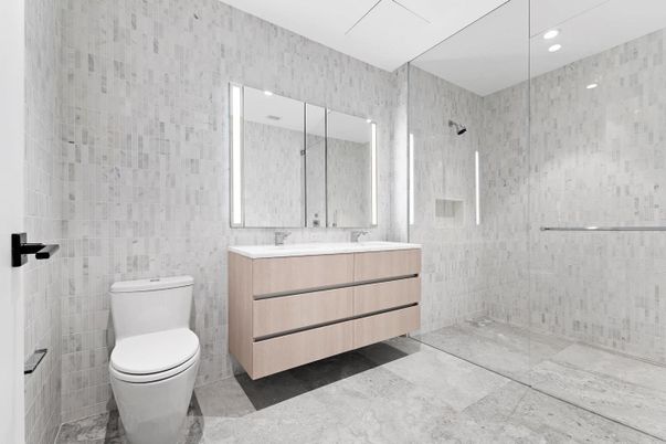 Bathroom, Dual Sink Vanities, Glass Shower, Interior, Recessed Lighting