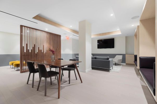Dining room, Interior, Living room, Recessed Lighting, Wood Texture Flooring