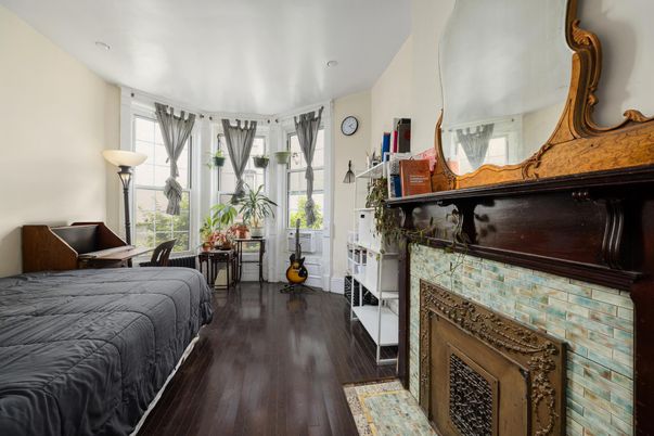 Bedroom, Fireplace, Interior, Wood Texture Flooring