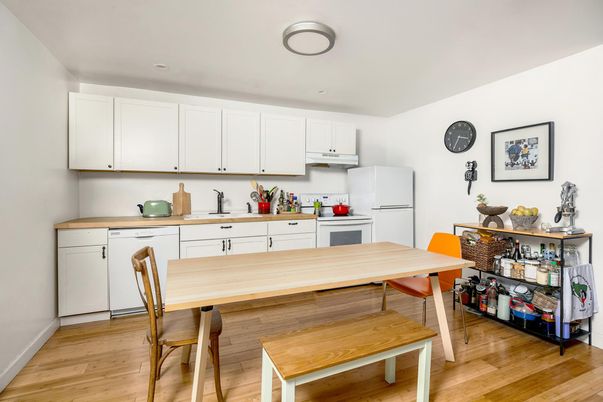 Dining room, Interior, Kitchen, Recessed Lighting, Wood Texture Flooring