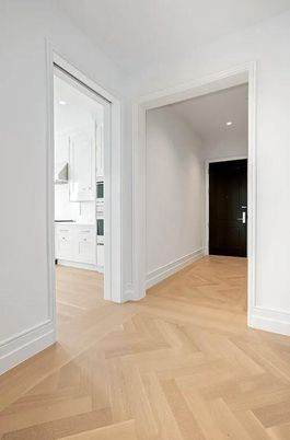 Empty room, Interior, Kitchen, Recessed Lighting, Wood Texture Flooring