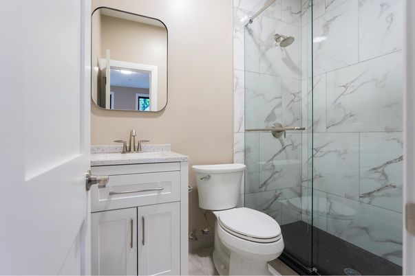 Bathroom, Glass Shower, Interior, Marble Walls