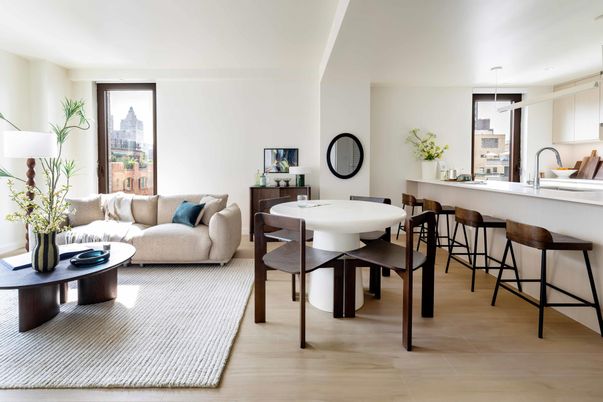 Dining room, Interior, Kitchen, Living room, Pendant Lights, Wood Texture Flooring