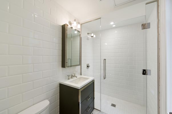 Bathroom, Glass Shower, Interior, Recessed Lighting