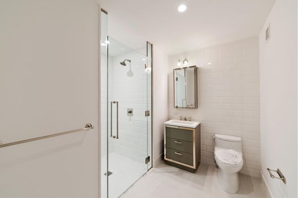 Bathroom, Glass Shower, Interior, Recessed Lighting