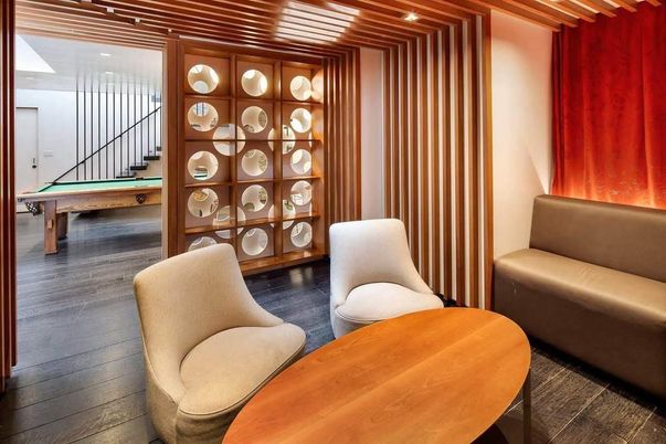 Billiard Table, Game Room, Interior, Recessed Lighting, Wood Texture Flooring
