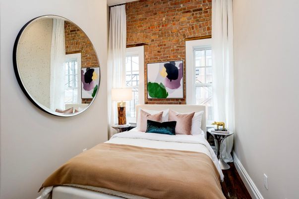 Bedroom, Interior, Stone Walls, Wood Texture Flooring