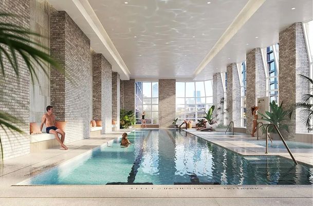 Interior, Pool, Recessed Lighting, Stone Walls