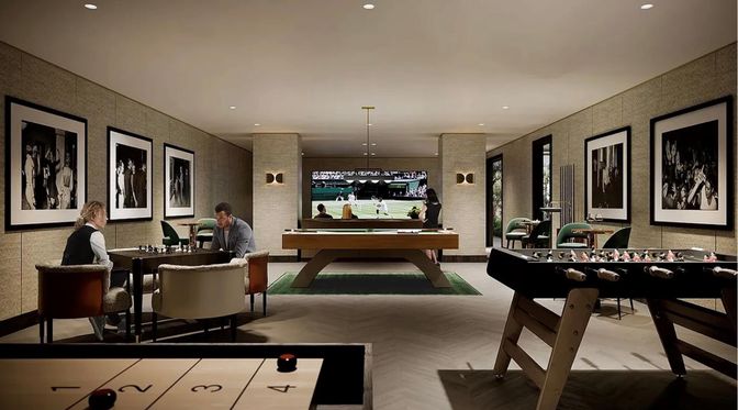 Billiard Table, Dining room, Game Room, Interior, Pendant Lights, Recessed Lighting, Wood Texture Flooring