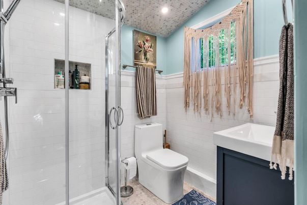 Bathroom, Glass Shower, Interior, Recessed Lighting