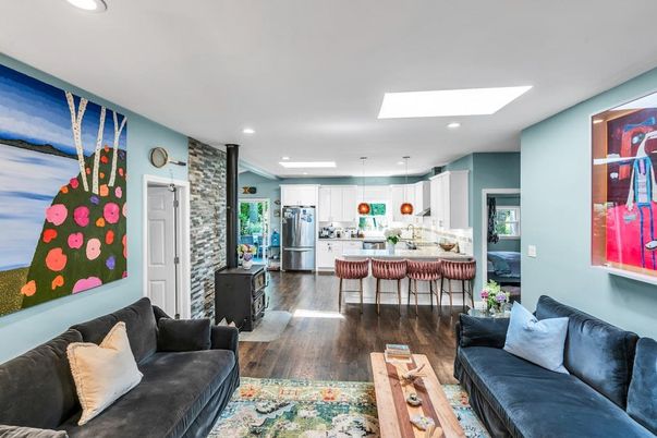 Interior, Kitchen, Living room, Pendant Lights, Recessed Lighting, Stainless Steel Appliances, Wood Texture Flooring