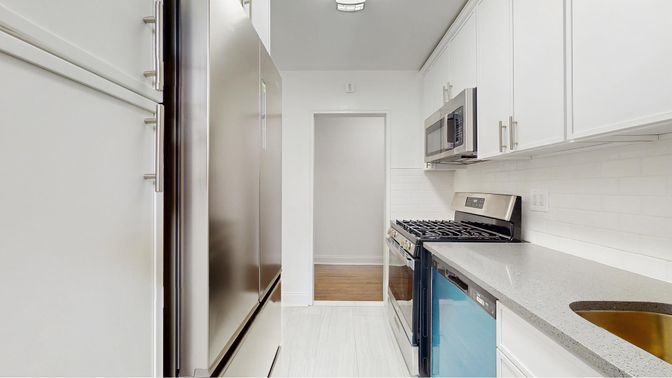 Interior, Kitchen, Stainless Steel Appliances, Wood Texture Flooring