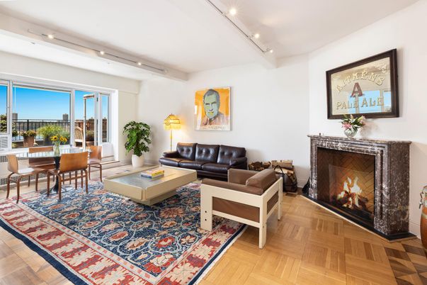 Dining room, Fireplace, Interior, Living room, Recessed Lighting, Wood Texture Flooring