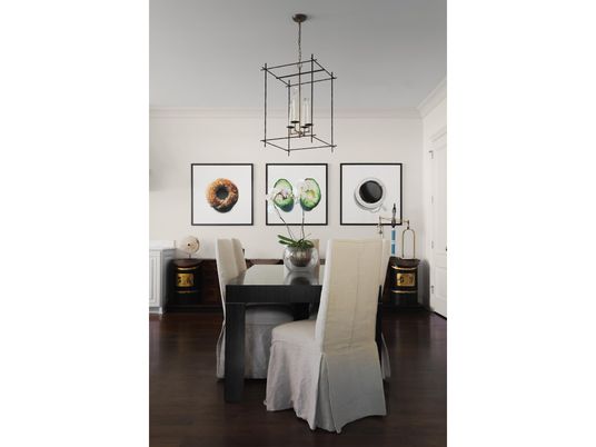 Dining room, Interior, Pendant Lights, Wood Texture Flooring