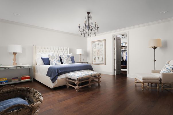 Bedroom, Chandelier, Interior, Wood Texture Flooring