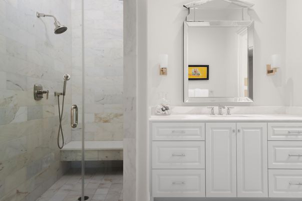 Bathroom, Glass Shower, Interior, Marble Walls