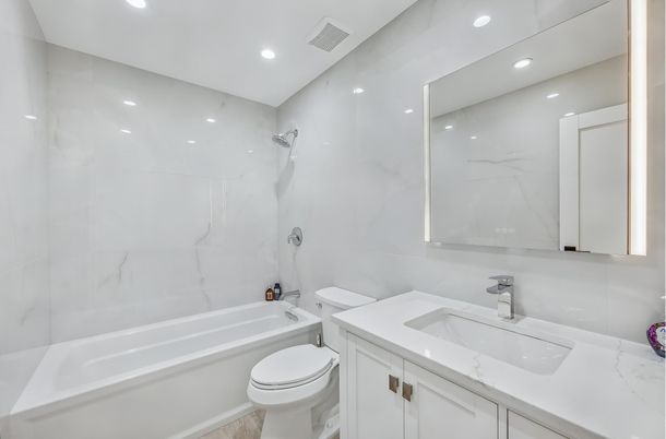Bathroom, Interior, Marble Walls, Recessed Lighting