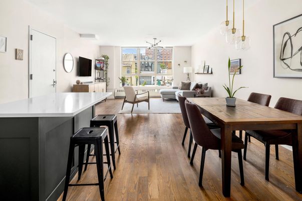 Dining room, Interior, Living room, Pendant Lights, Wood Texture Flooring