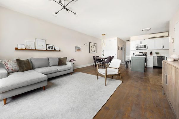Dining room, Interior, Kitchen, Living room, Pendant Lights, Stainless Steel Appliances, Wood Texture Flooring