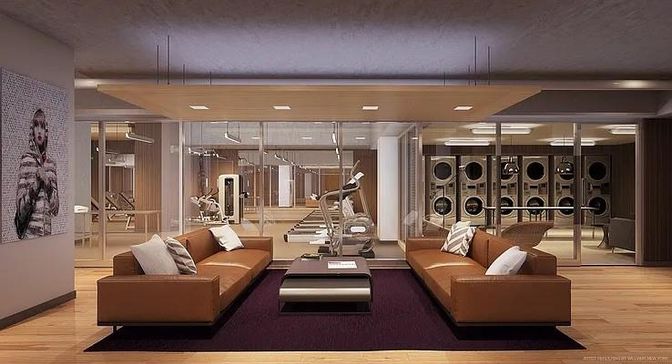 Fitness Equipment, Interior, Living room, Recessed Lighting, Wood Texture Flooring