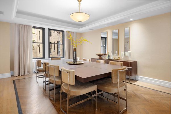 Dining room, Interior, Recessed Lighting, Wood Texture Flooring