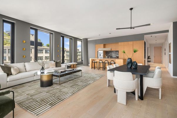 Dining room, Interior, Kitchen, Living room, Pendant Lights, Recessed Lighting, Wood Texture Flooring