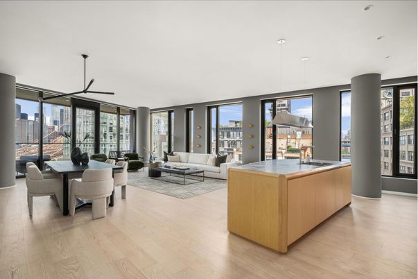 Dining room, Interior, Kitchen, Living room, Pendant Lights, Recessed Lighting, Wood Texture Flooring