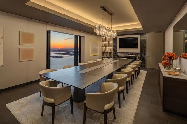 Chandelier, Dining room, Fireplace, Interior, Water