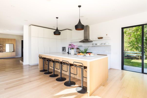 Interior, Kitchen, Pendant Lights, Recessed Lighting, Wood Texture Flooring