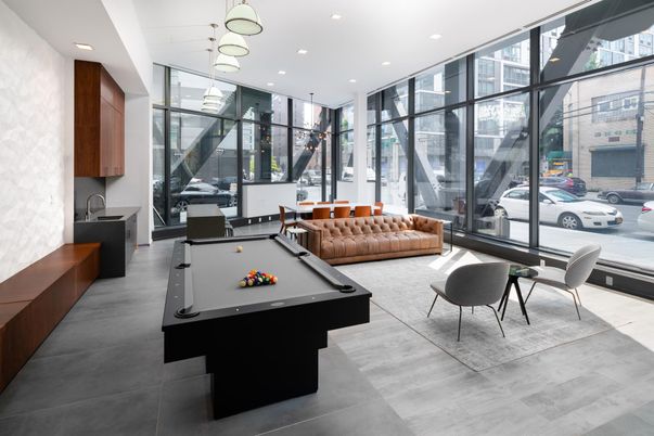 Billiard Table, Dining room, Game Room, Interior, Pendant Lights, Recessed Lighting, Wood Texture Flooring