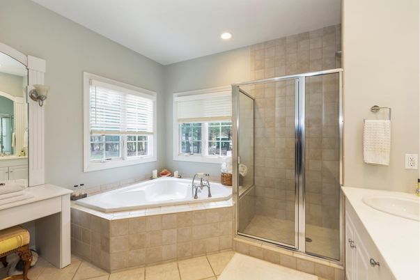 Bathroom, Glass Shower, Interior, Recessed Lighting