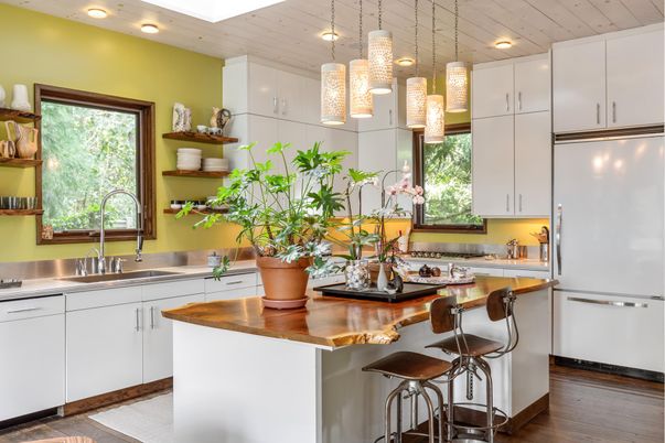 Interior, Kitchen, Pendant Lights, Recessed Lighting, Wood Texture Flooring