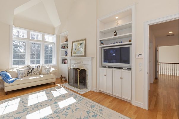 Fireplace, Interior, Recessed Lighting, Wood Texture Flooring
